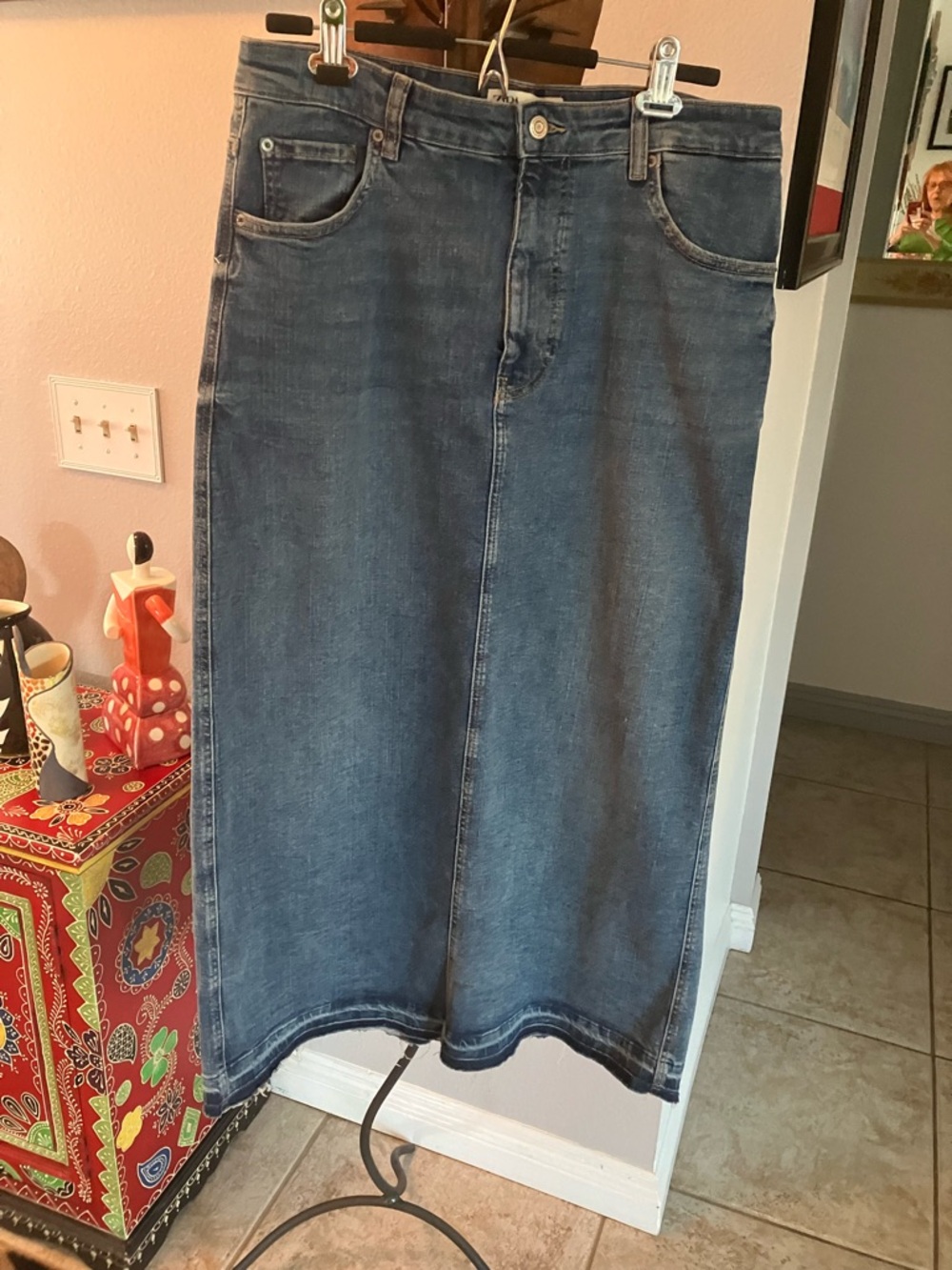 Zara ZW Dark Blue Denim Maxi Skirt with Back Pockets NWOT